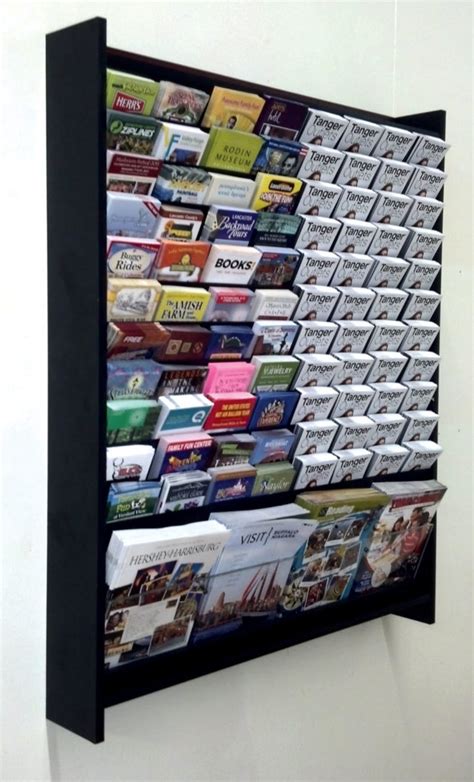 wooden wall mounted brochure rack.